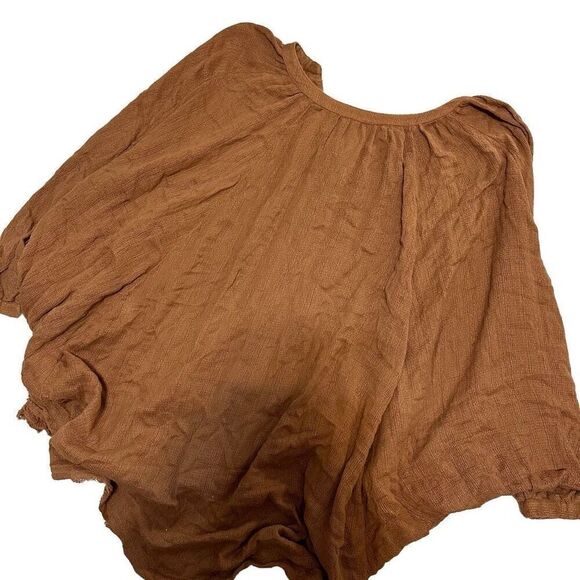 Free People / NWT Batwing Rustic Orange Brown V-neck Button Shirt Fall - Picture 9 of 10
